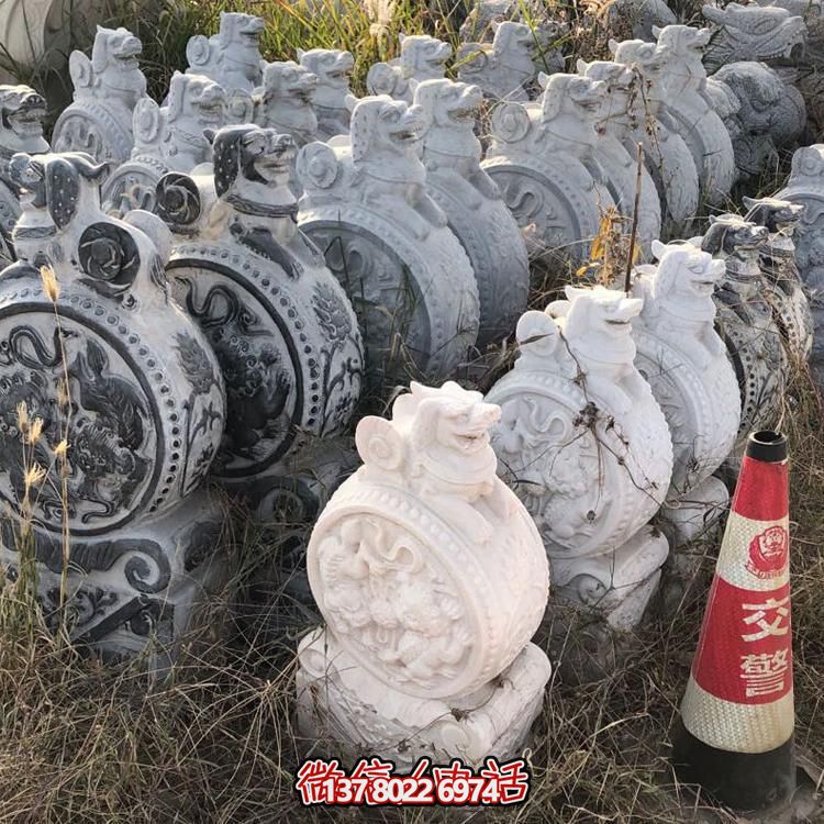 仿古青石獅子抱鼓石擺件，鎮(zhèn)宅庭院門(mén)口裝飾