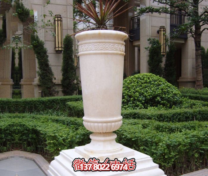 公園漢白玉石雕圓形花盆雕塑 公園漢白玉石雕圓形花盆雕塑