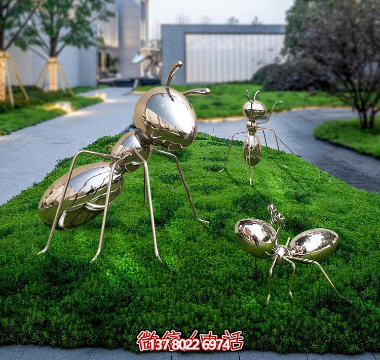 不銹鋼鏡面螞蟻，小區綠化帶裝飾動物擺件
