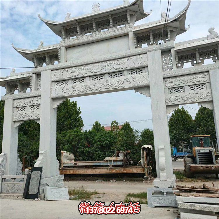 戶(hù)外鄉(xiāng)村大型三門(mén)石雕牌坊