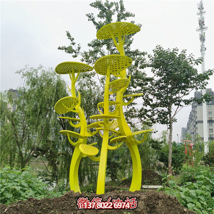 不銹鋼抽象樹，網狀樹葉樹冠